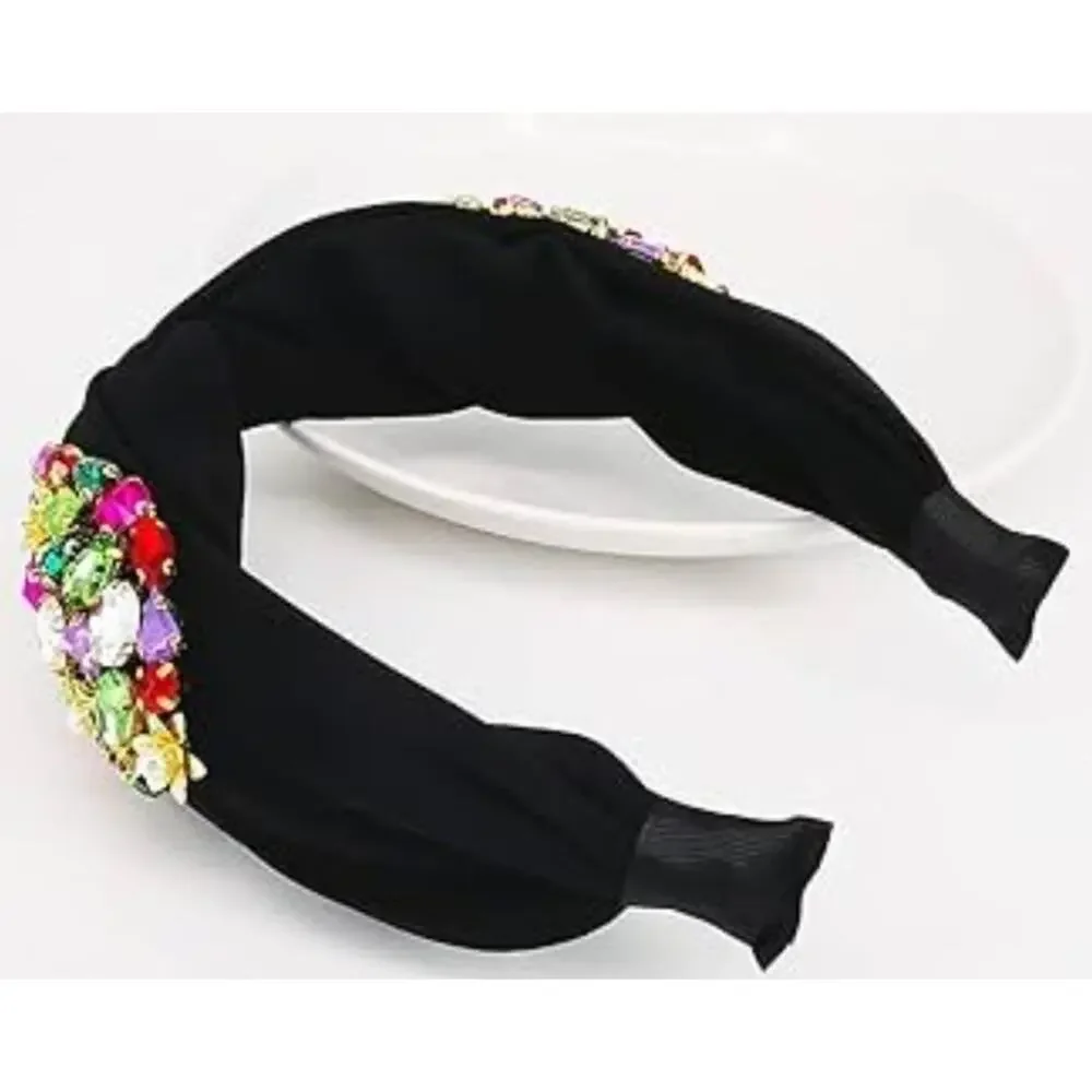 Elegant Black Jeweled Headband Multicolor Stones Rhinestones New Bling Party